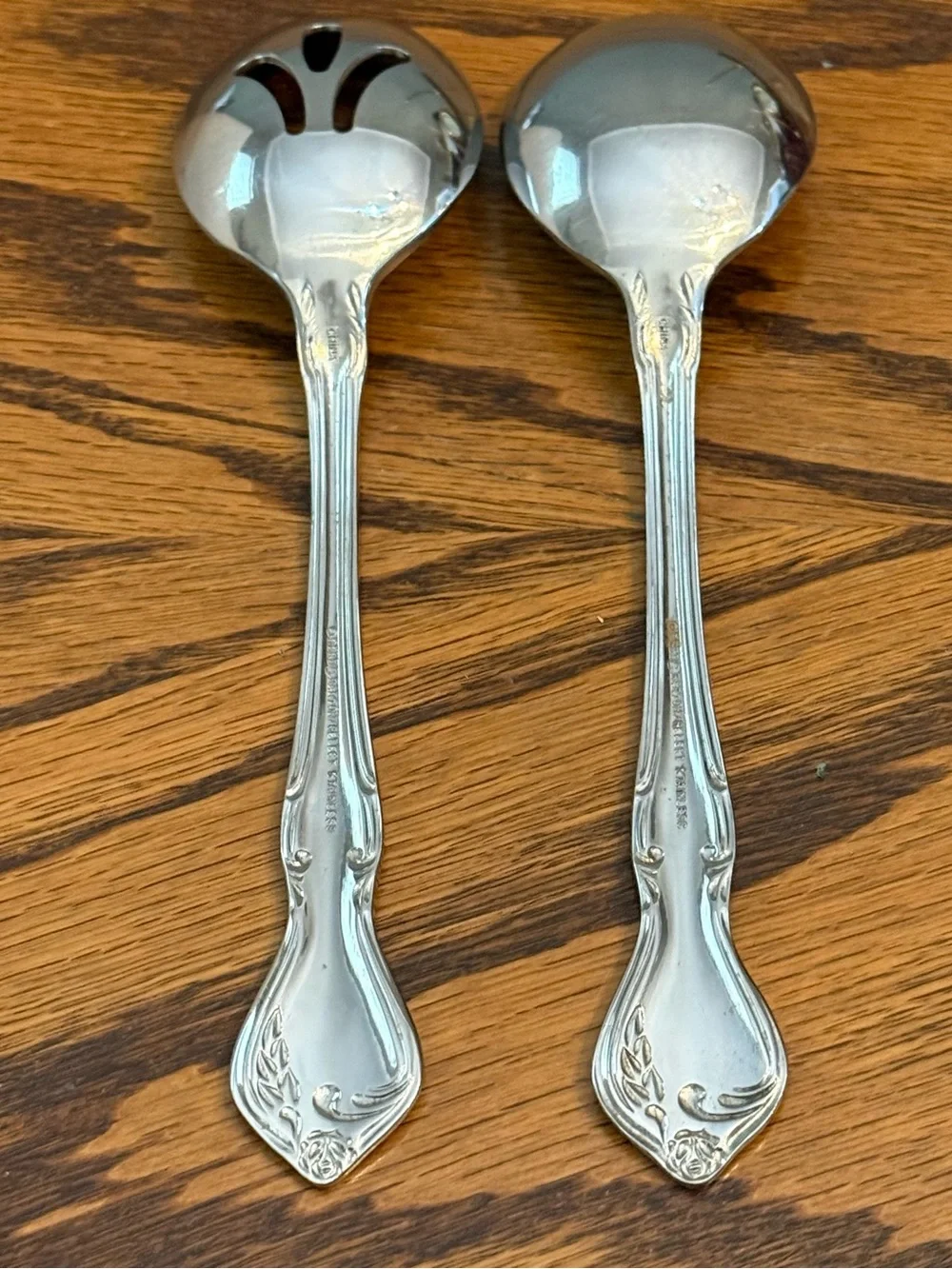 Reed & Barton Silver Tone Ornate Solid and Slotted Serving Spoons